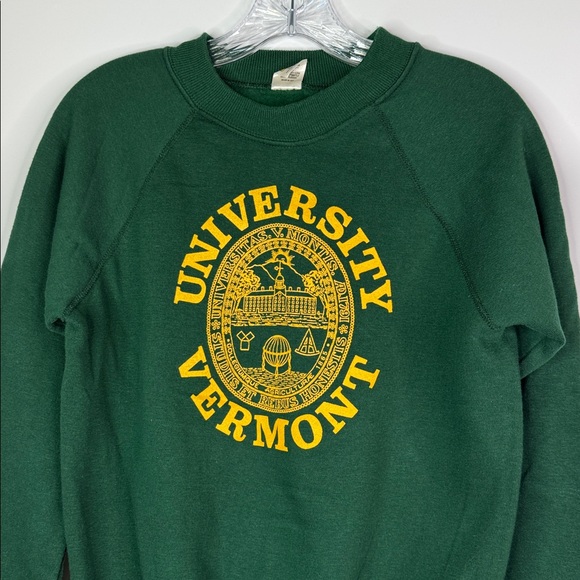Vintage Velva Sheen University Vermont Green Crewneck Sweatshirt Size Medium 80s - Picture 2 of 8